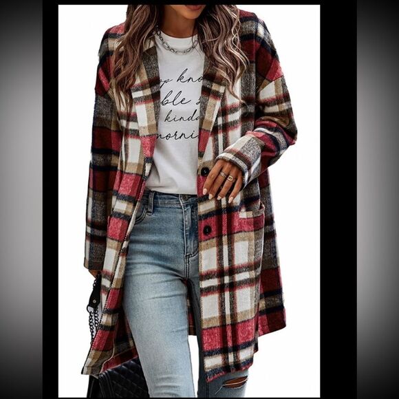 đ„đ„Pretty Garden NWT 2023 casual button wool blend tartan Coatâwith pocketsâXL - Picture 2 of 8